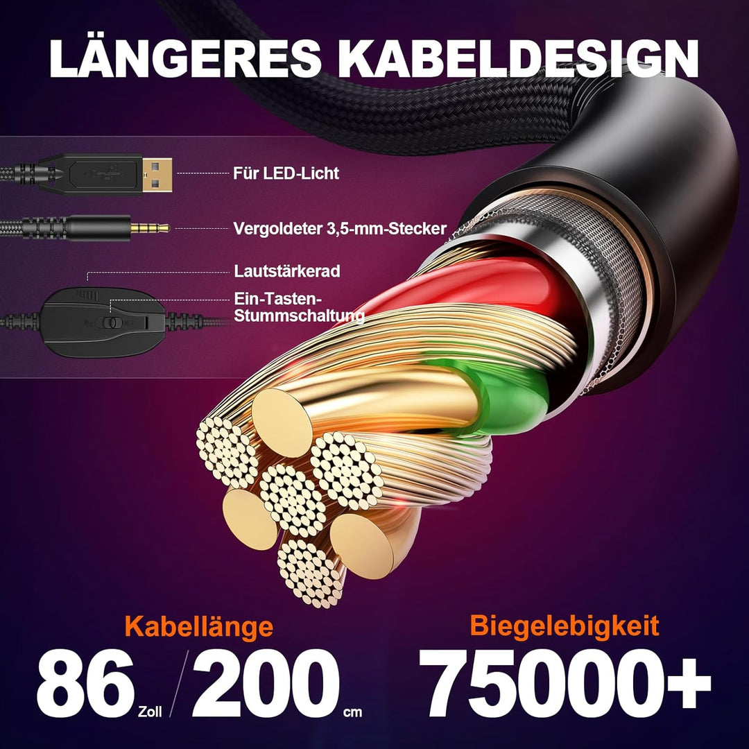 PG1 RGB Gaming Headset für PS4, PS5, PC, Xbox,Switch, Kabel Gaming Kopfhörer mit LED Licht, Over Ear