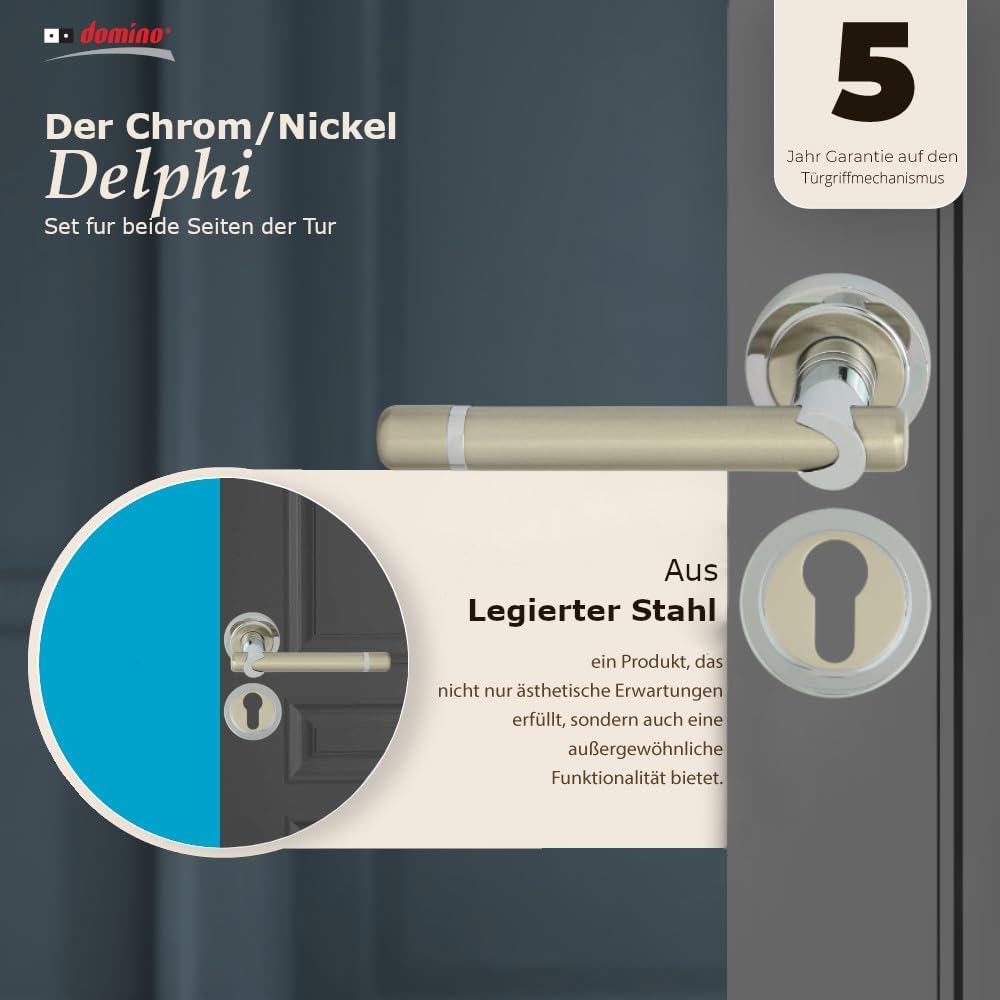 domino Türgriff DELPHI-R M6/M9 PZ-Profilzylinder Drückergarnitur für Zimmertüren Türdrücker-Set Rose