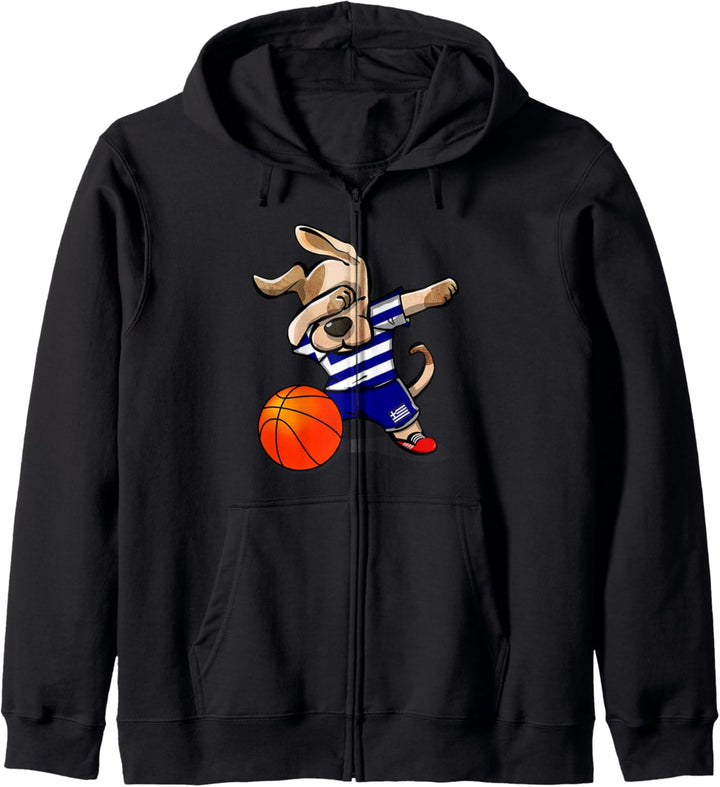 Dabbing Dog Hund Griechenland Basketball Griechische Flagge Kapuzenjacke