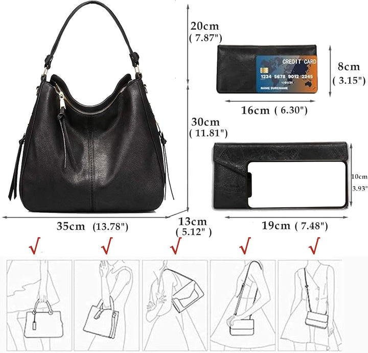 BestoU Handtasche Damen Schwarz Gross Leder Gross Tasche Umhängetasche Schultertasche Shopper Henkel