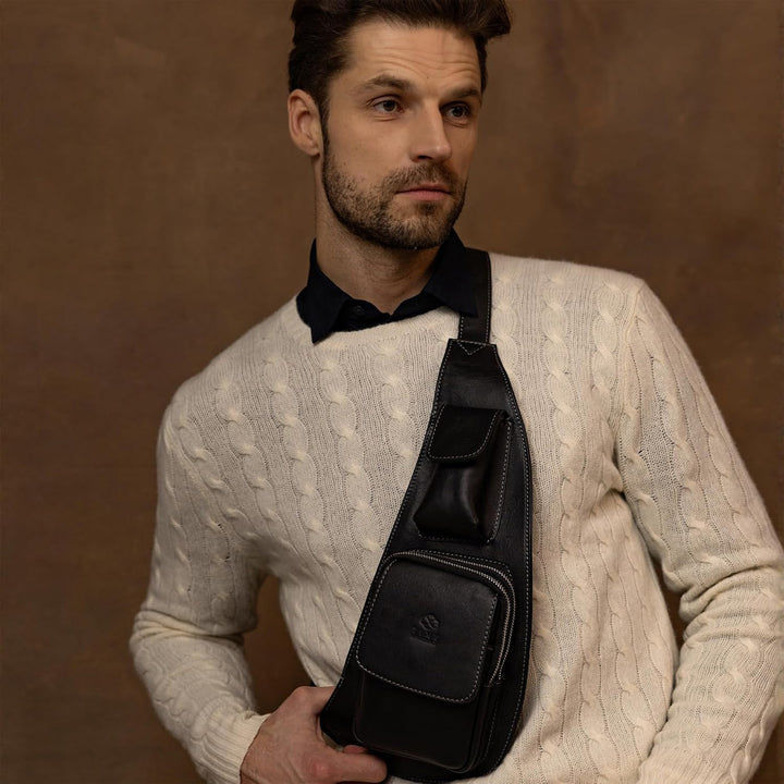 Time Resistance Brusttasche Leder - Damen und Herren Bauchtasche - Sling Bag - 100% Leder - Italieni