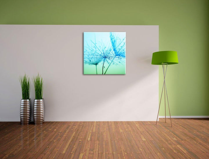 Pixxprint Pusteblume bedeckt mit Tropfen, Format: 70x70 auf Leinwand, 70x70