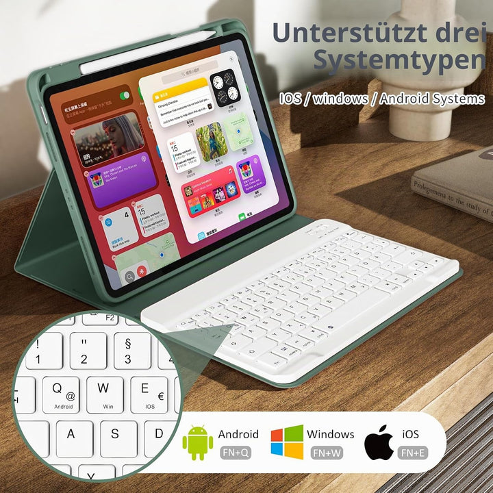 Hülle mit Tastatur für iPad (A16) 11 Zoll 2025/10. Generation 10.9 Zoll 2022, Deutsch QWERTZ Layout