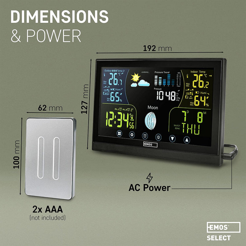 Emos Wetterstation Funk mit Aussensensor, Touchscreen und Farbdisplay, DCF Empfangssignal Funkuhr -