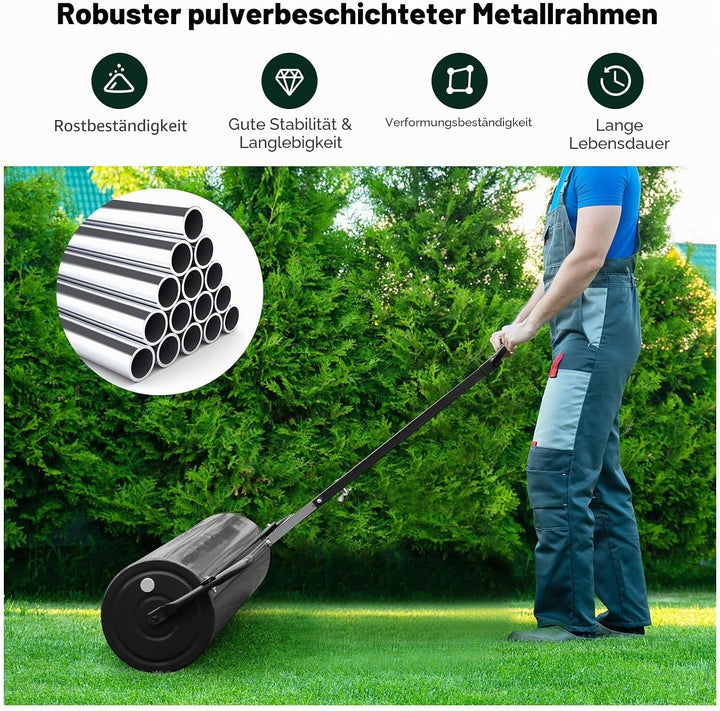 SOARS Rasenwalze befüllbar 48L, Ø32cm Handwalze, Rasenroller mit U-Griff & abnehmbarem Ablassstopfen