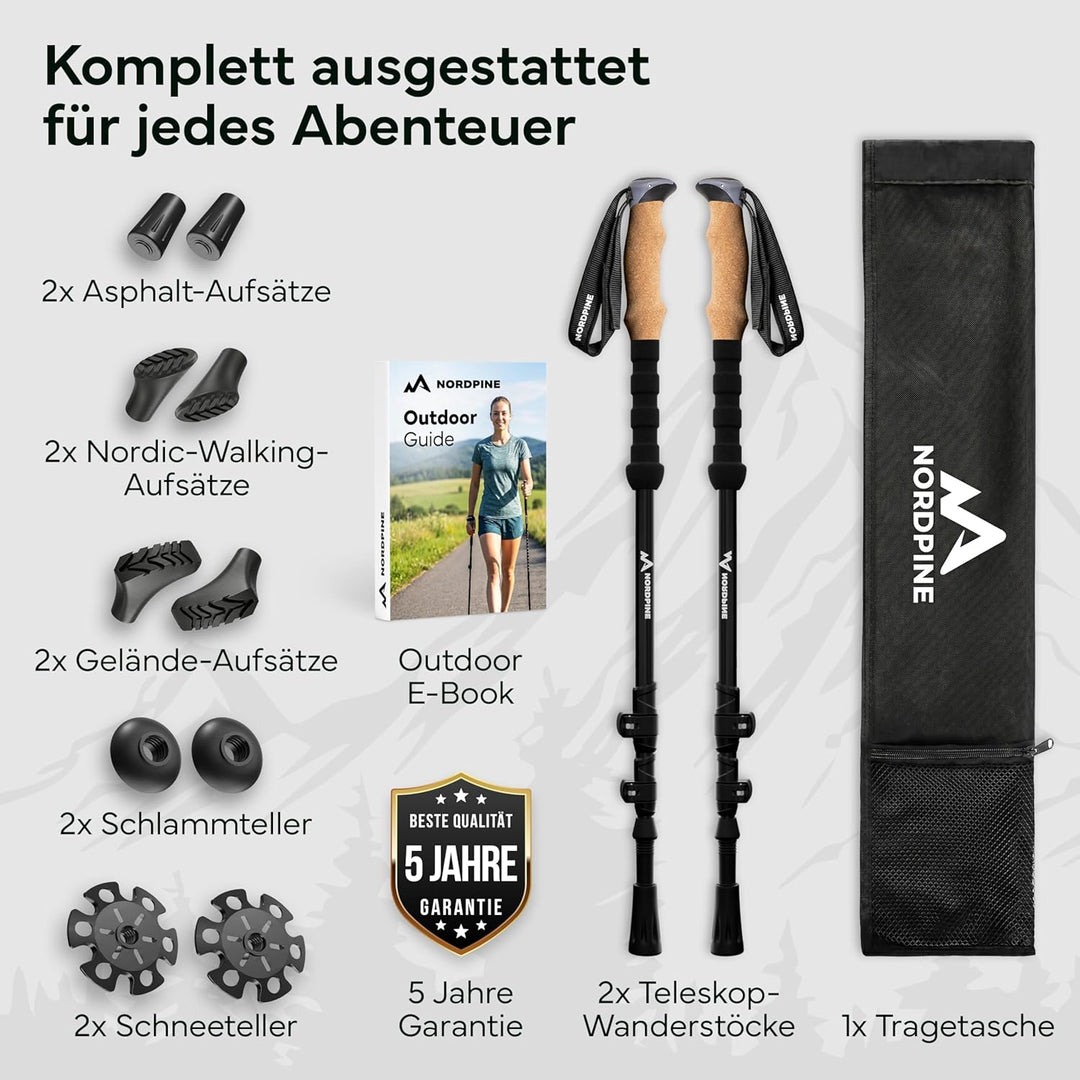 Wanderstöcke Teleskop Carbon oder Aluminium 65-135cm - Höhenverstellbare Walking Stöcke Damen & Herr