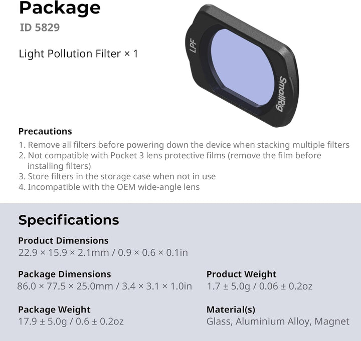 SMALLRIG Magnetischer Lichtverschmutzungsreduktionsfilter für DJI OSMO Pocket 4 / OSMO Pocket 3, meh