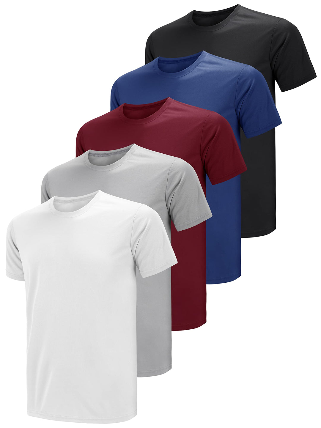 Teesmen T-Shirt Für Herren Kurzarm Rundhals Einfarbige Sport Basic Männer 5er Polyester Oder Baumwol