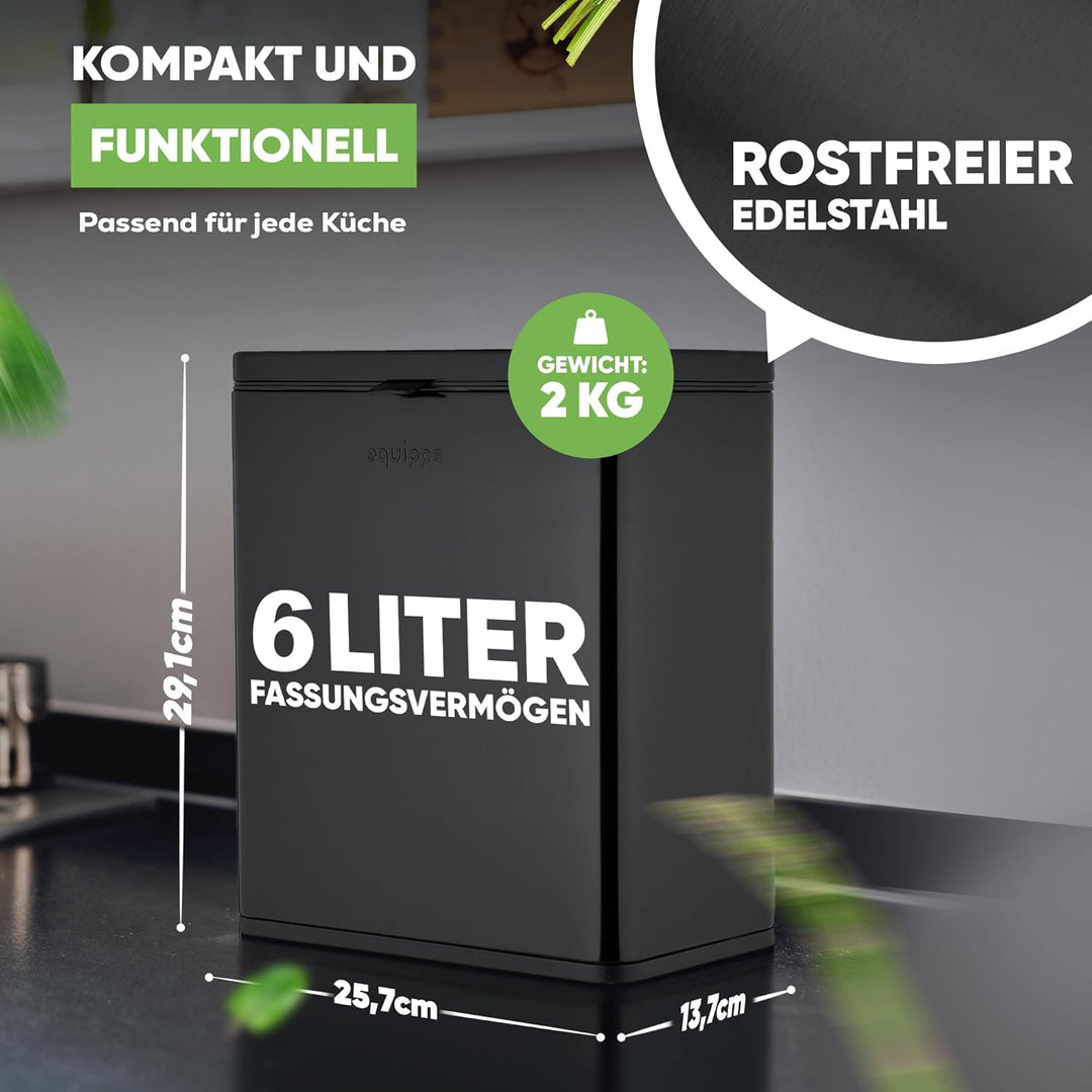 equipps Bio Mülleimer 6L | Komposteimer Küche für Bio Müll & Co | Mülleimer mit Geruchsfilter | Komp
