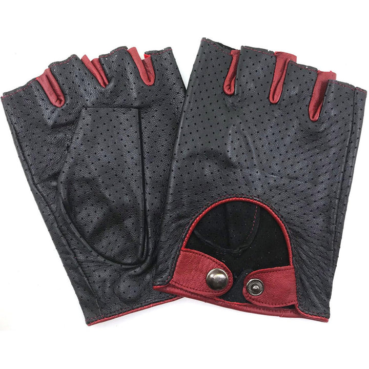 ZLUXURQ Herren-Lederhandschuhe Vollmaschige Fingerlose Halbfinger-Fahrhandschuhe Large-9.5" Schwarz