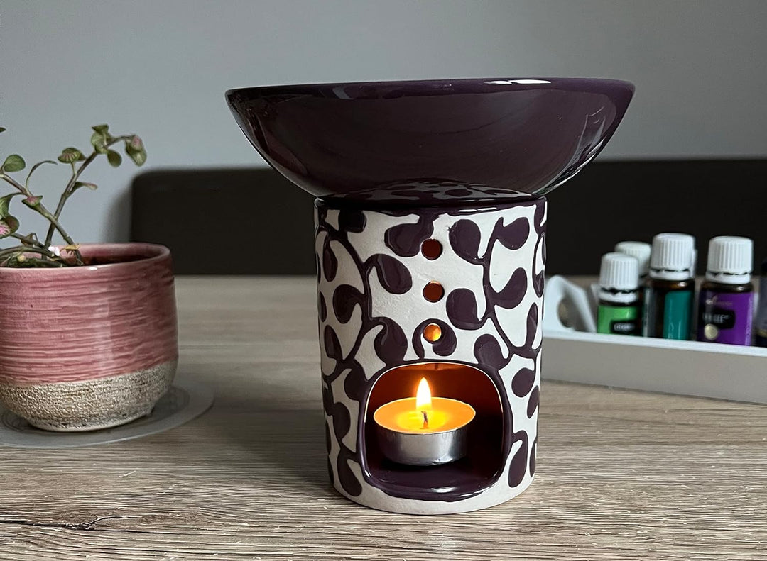 Duftlampe Liane Aubergine, grosse, abnehmbare Schale, Fair Trade, Aromalampe aus Keramik