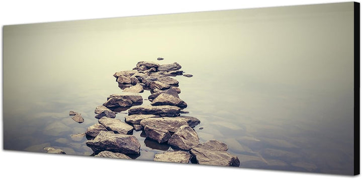 Paul Sinus Art Panoramabild auf Leinwand und Keilrahmen 120x40cm Ukraine Steine Wasser Nebel Dunst