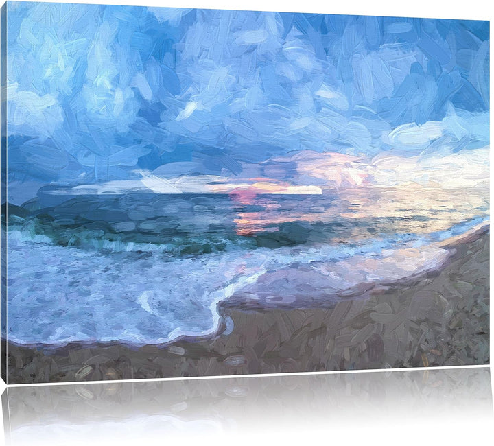 Pixxprint Strandufer Kunst als Leinwandbild/Grösse: 100x70 / Wandbild/Kunstdruck/fertig bespannt, 10