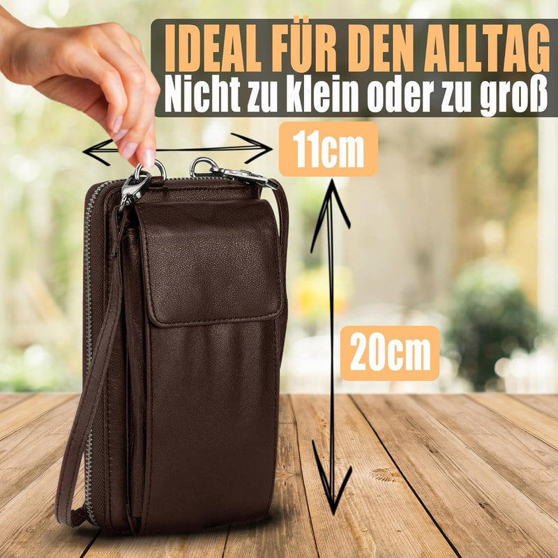 FLEXIBILITE® Handytasche zum Umhängen Braun aus echtem Leder I EXTRA leicht 220 g mit RFID I Handy P