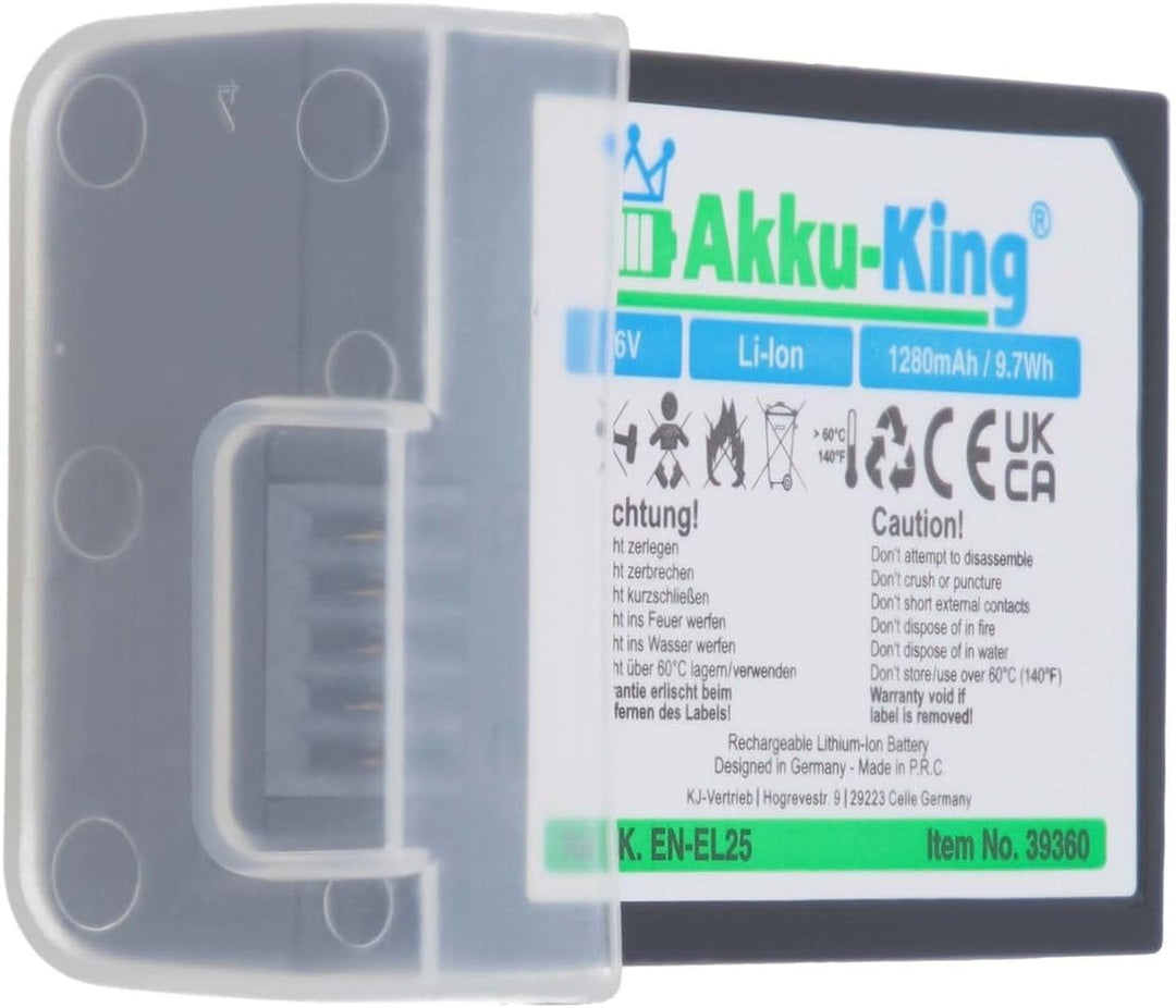 Akku kompatibel mit Nikon EN-EL25 - Li-Ion 1280mAh - für Z50 Z fc Akku EN-EL25 - 1280mAh, Akku EN-EL