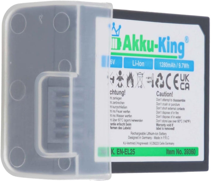 Akku kompatibel mit Nikon EN-EL25 - Li-Ion 1280mAh - für Z50 Z fc Akku EN-EL25 - 1280mAh, Akku EN-EL