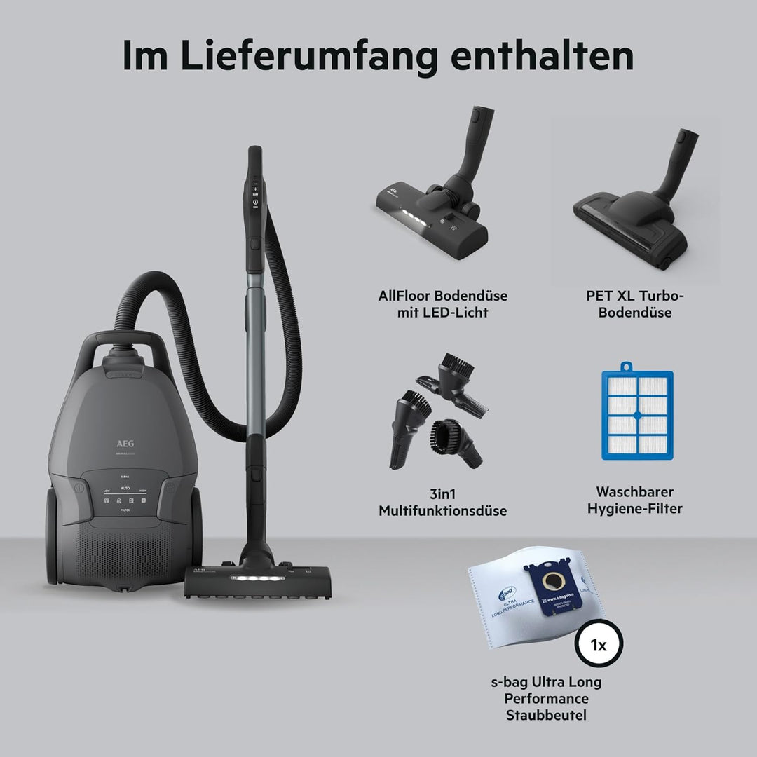AEG Animal 8000 Staubsauger mit Beutel, Testsieger der Stiftung Warentest, hohe Saugleistung, Auto-M