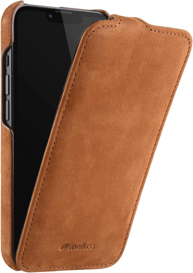 MELCKO Hülle passend für Apple iPhone 13 PRO (6,1 Zoll), Handyhülle mit echtem Leder, Flip-Case, Sch