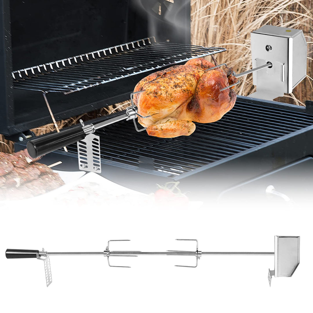 HENGMEI Edelstahl Grillspiess Set 107cm BBQ Fleischklammer mit Motor inkl.4 x Fleischnadeln, 220V -