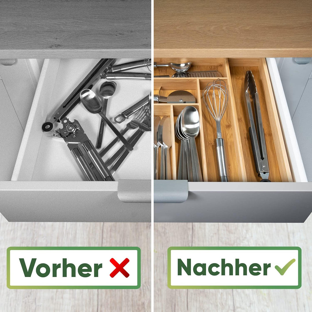 Loco Bird Besteckkasten für Schubladen aus Bambus - verstellbarer Schubladen Organizer Küche - Beste
