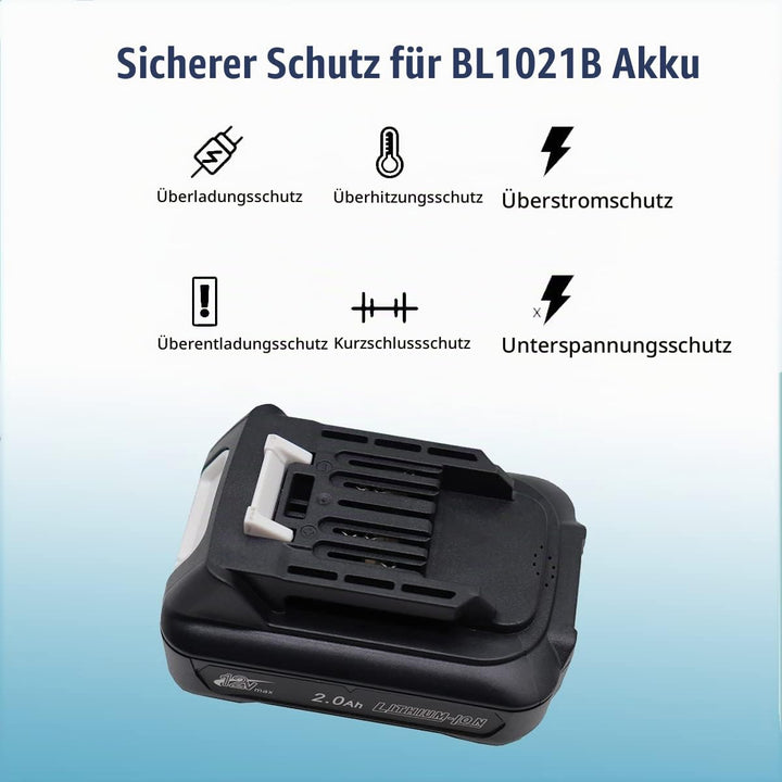 FengWings® BL1021B 2.0Ah Akku 2X Mit Ladegerät DC10WD DC10SB, Kompatibel mit Makita 12V Akku BL1016