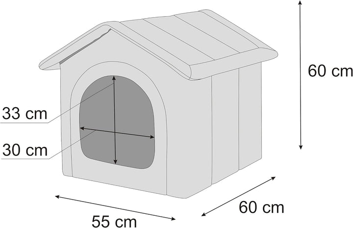 Hundehütte Hundehöhle Hundebett Hundehaus Katzenhöhle Tierbett XL - 60x55 cm hellgrau mit schwarz XL