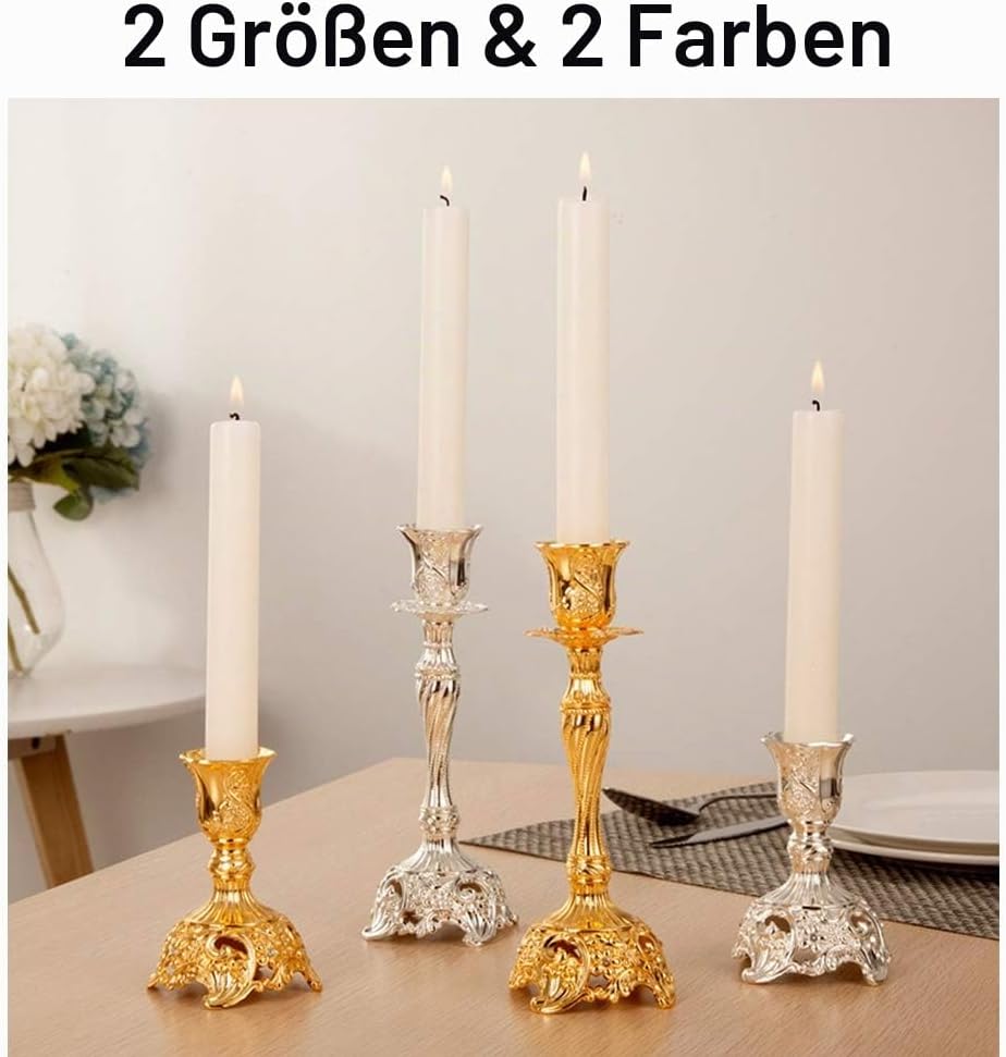 Sziqiqi 2er Set Kerzenständer Kerzenhalter Kerzenleuchter in Silber für schabbat Kerzen, Metall Deko