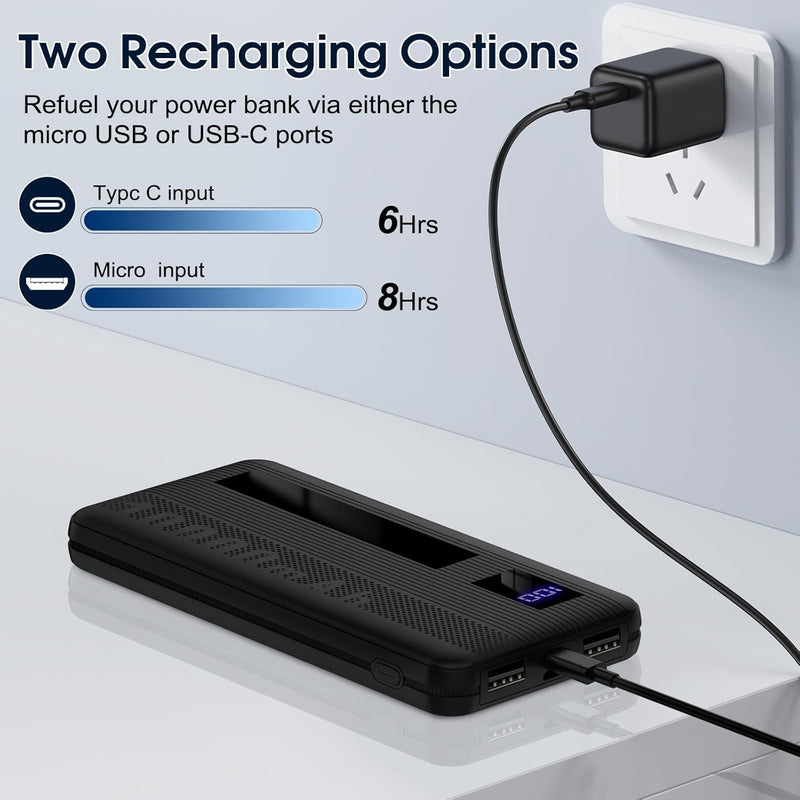 Power Bank, 10000mAh Powerbank Klein Aber Stark, Externe Handyakkus USB C Port, Externer Akku LED Di