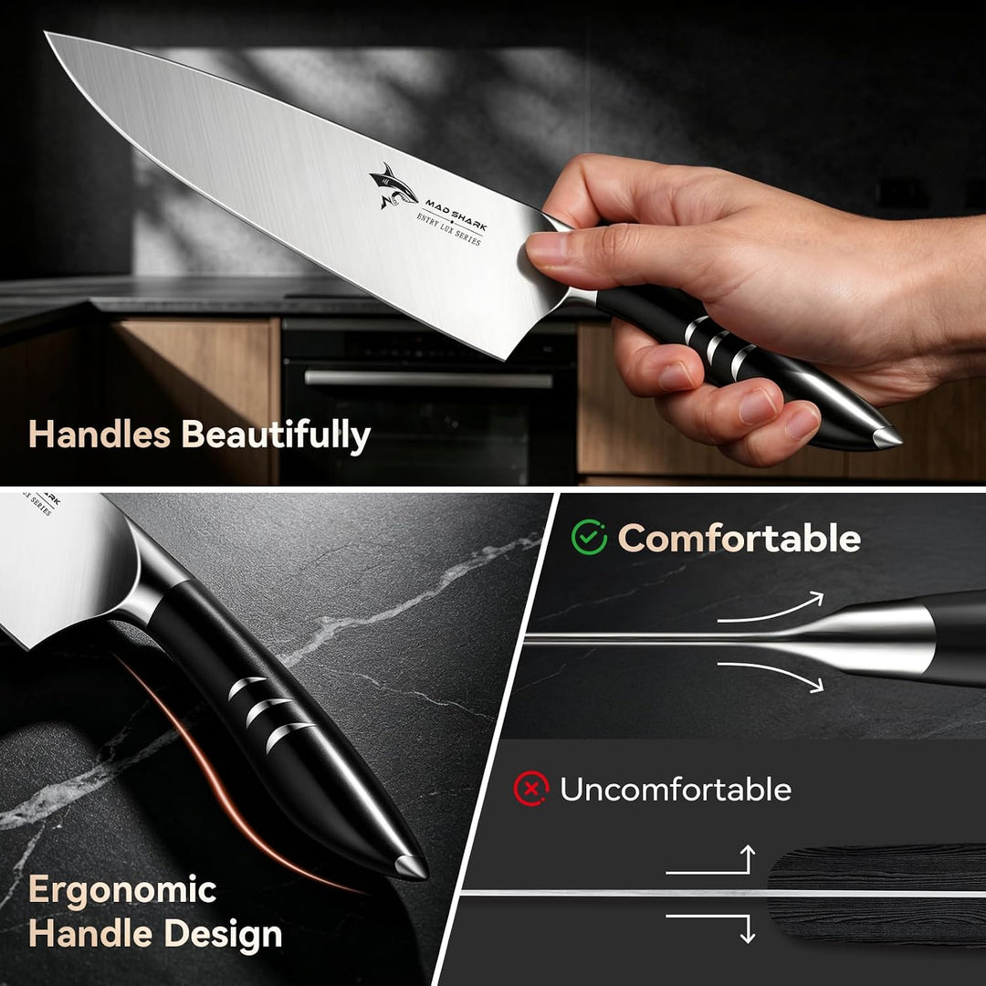 MAD SHARK Kochmesser 20 cm Küchenmesser aus rostfreiem Hochkohlensoffstahl – Profi Kochmesser mit er