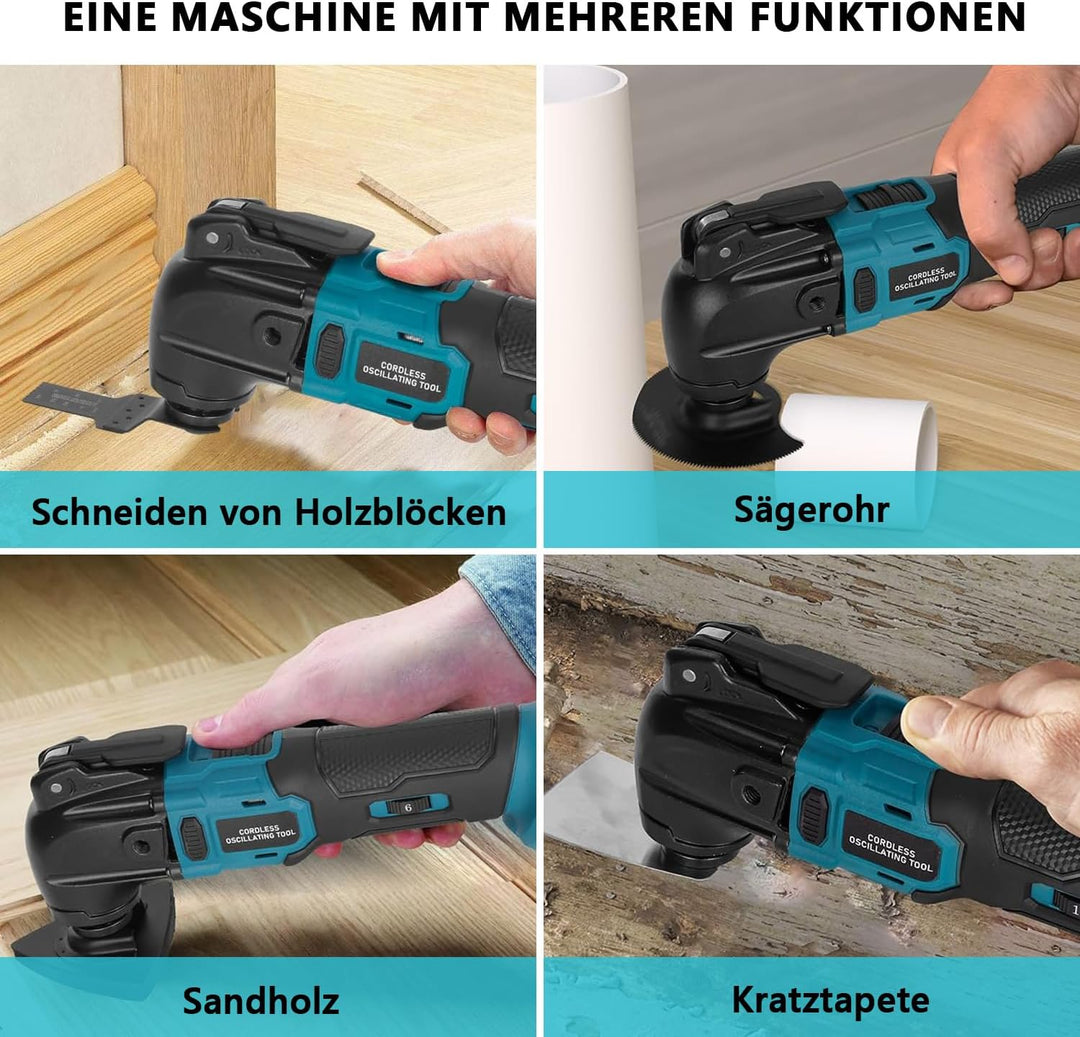 Oszillationswerkzeug, Akku Multifunktionswerkzeug für Makita Akku 18V Li-Ion, 6 Variable Geschwindig