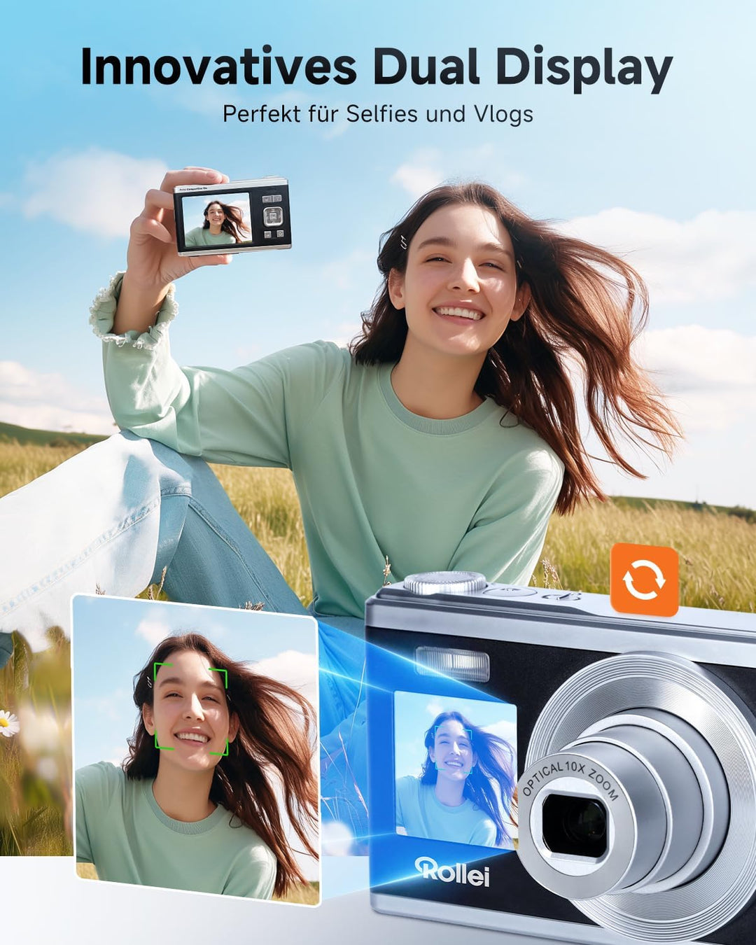 Rollei Compactline 10X - 20 MP - 10x optischer Zoom; Selfie Display; Erleben Sie Perfektion in jedem