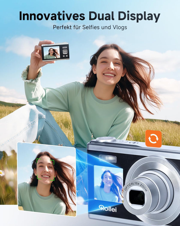 Rollei Compactline 10X - 20 MP - 10x optischer Zoom; Selfie Display; Erleben Sie Perfektion in jedem