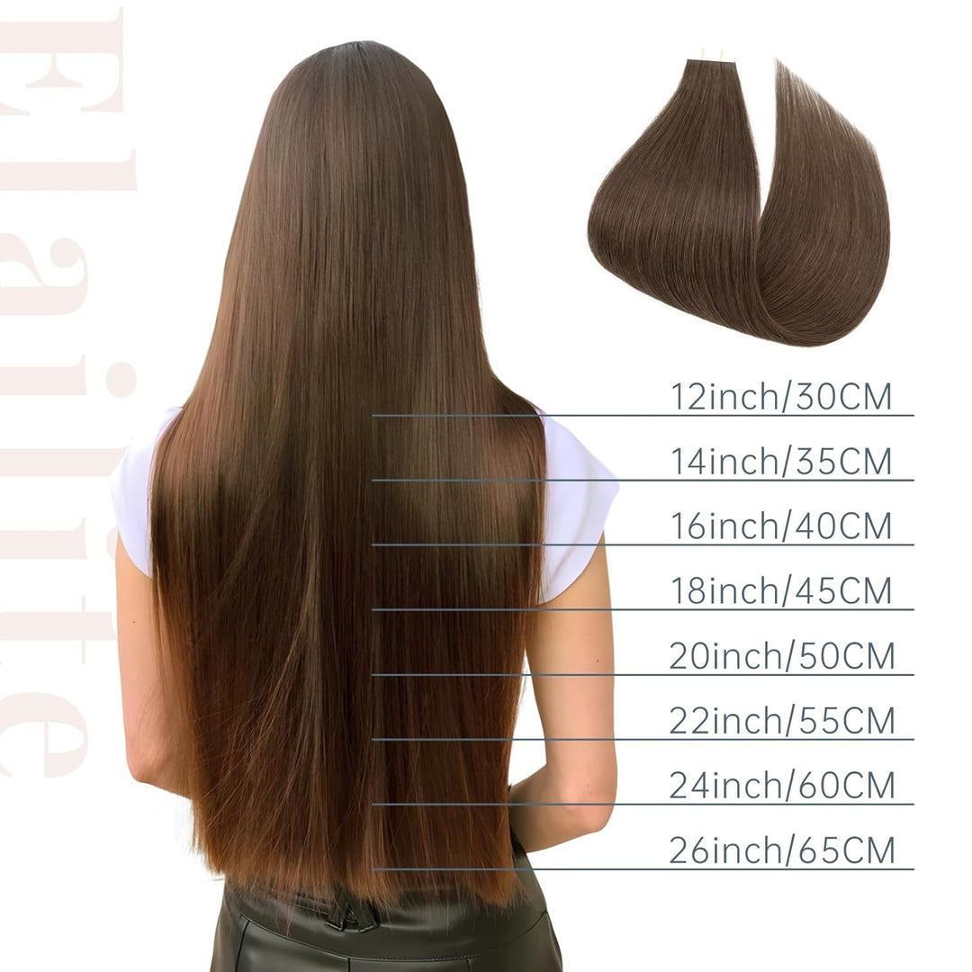 Elailite Echthaar Extensions Tape in 20 Stück Kleberband #2A Leberbraun, 40cm Haarverlängerungen Uns