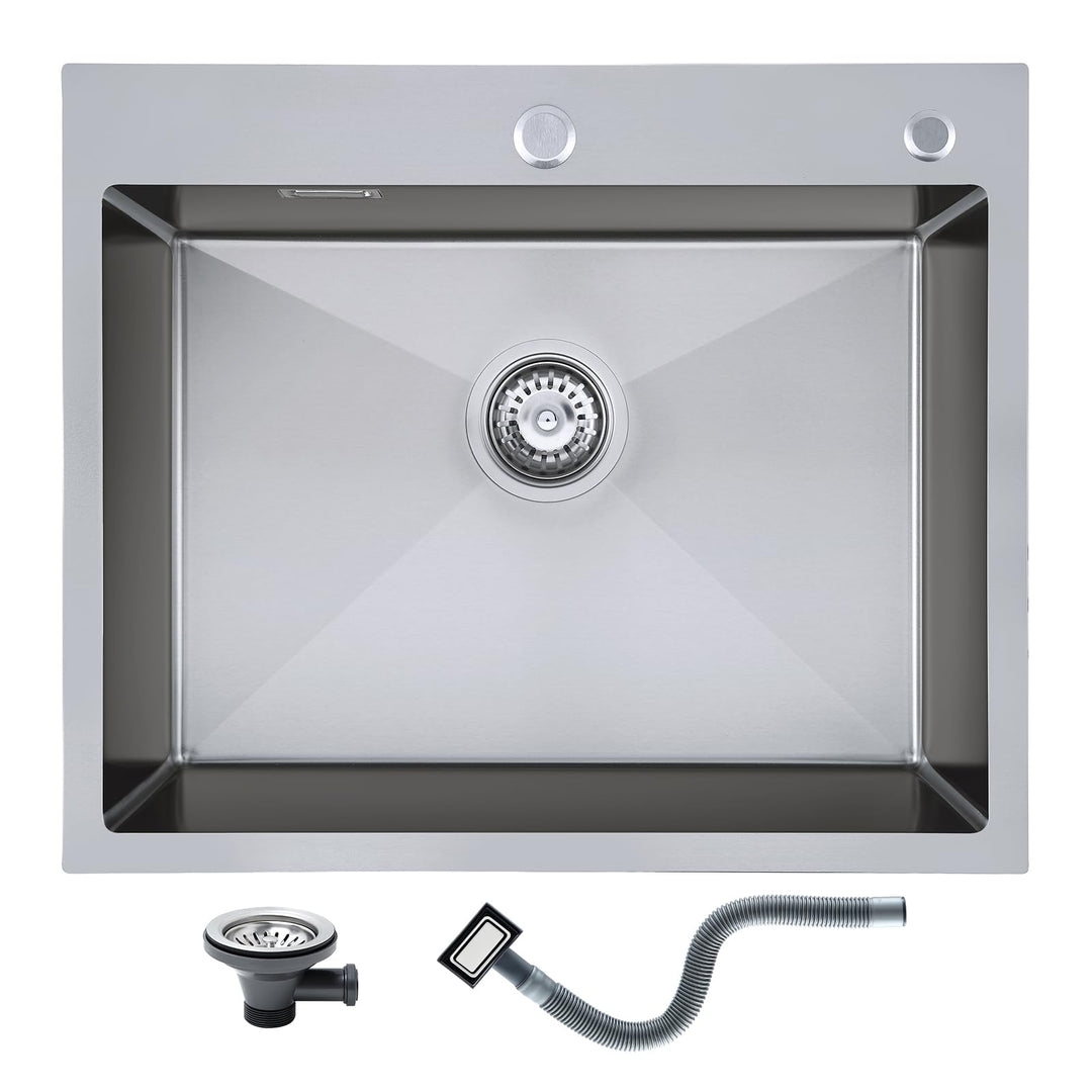 Spülbecken 60 x 50 cm, KEOKBON Nanosilber Spüle Küche Edelstahl 1 Becken, edelstahlspüle mit Hahnloc