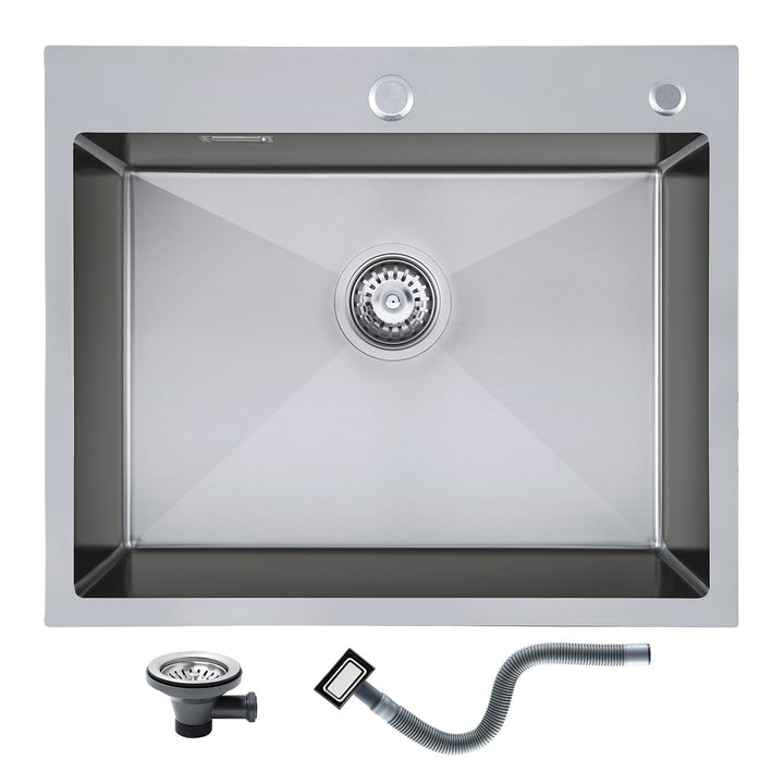 Spülbecken 60 x 50 cm, KEOKBON Nanosilber Spüle Küche Edelstahl 1 Becken, edelstahlspüle mit Hahnloc