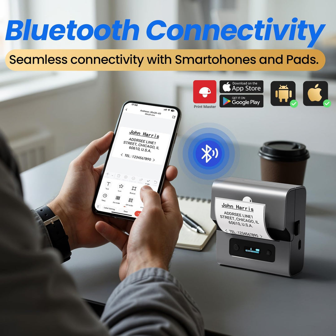 Phomemo M221 Etikettendrucker mit 3 Etikettenrollen - Thermo Bluetooth Etikettendrucker Beschriftung
