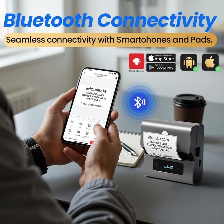 Phomemo M221 Etikettendrucker mit 3 Etikettenrollen - Thermo Bluetooth Etikettendrucker Beschriftung