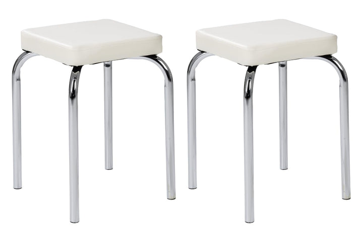 Sitzhocker - 2er Set - Stapelbar - Belastbar bis 90 kg - 36x47x36 cm - Weiss - Chromfarben - Metall