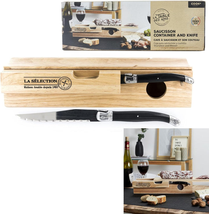 COOK CONCEPT Bistrot Kd3158 Laguiole – Wurstkäse und Messer aus Holz Beige, 32,7 x 10,8 x 7,7 cm