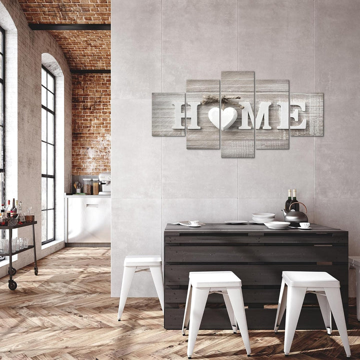 Runa Art Bild Wohnzimmer Home Herz 5 Teilig Landhausstil Beige Braun Wandbilder auf Vlies Leinwand 5