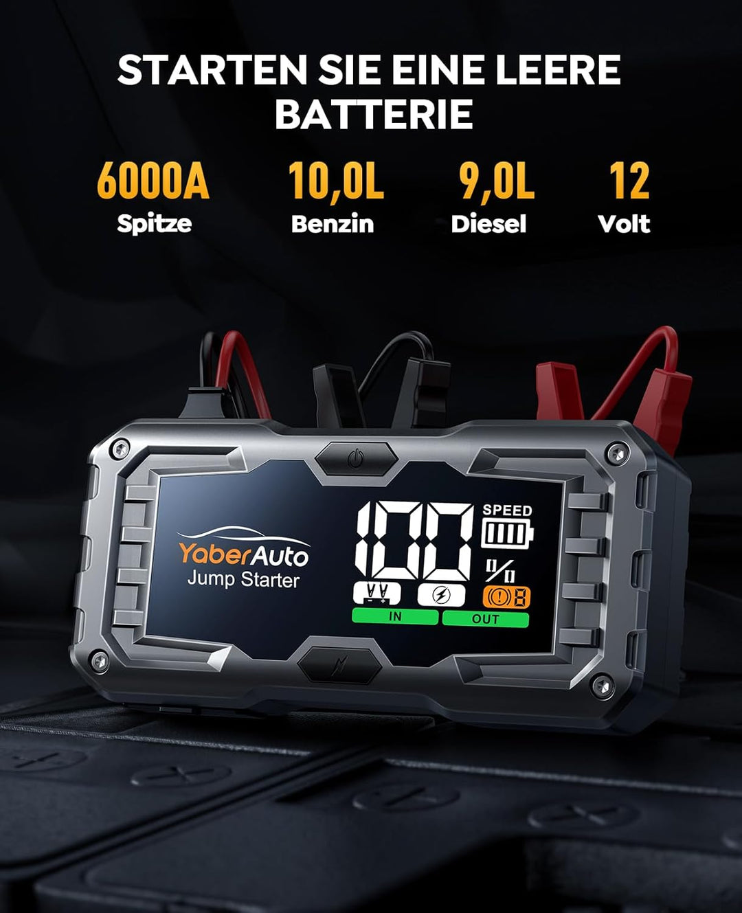 YaberAuto Starthilfe Powerbank, 4000A 21800mAh Auto Starthilfe Powerbank für 10,0L Benzin / 9,0L Die