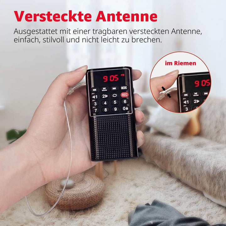 PRUNUS J-328 Taschenradio FM/UKW, Digital Radio Klein mit Rekorder, Kofferradio Mini Radio mit Akku