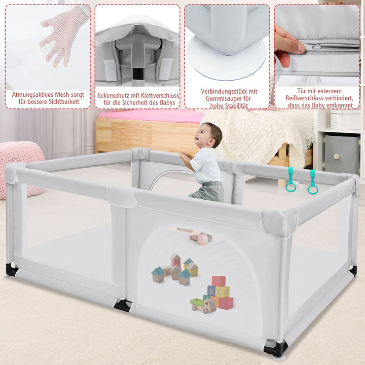 GOPLUS Baby Laufstall mit 50 Spielbällen, Krabbelgitter für Kleinkinder & Säulinge, stabiler Laufgit