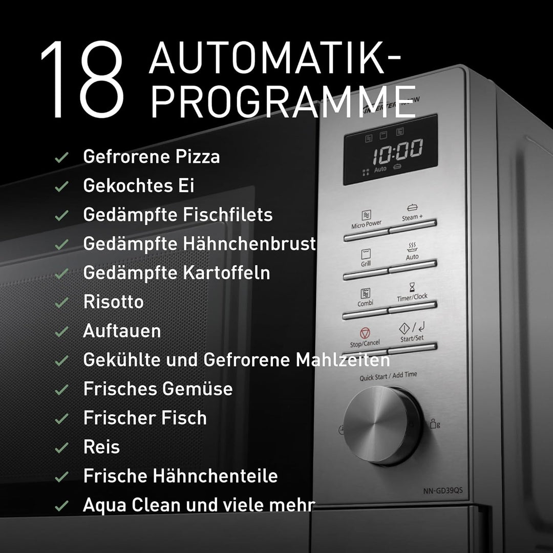 Panasonic NN-GD39QSEPG Grill-Mikrowelle mit Steam+ Topf, 29 l, 1000 W, automatisches Auftauen, Kombi