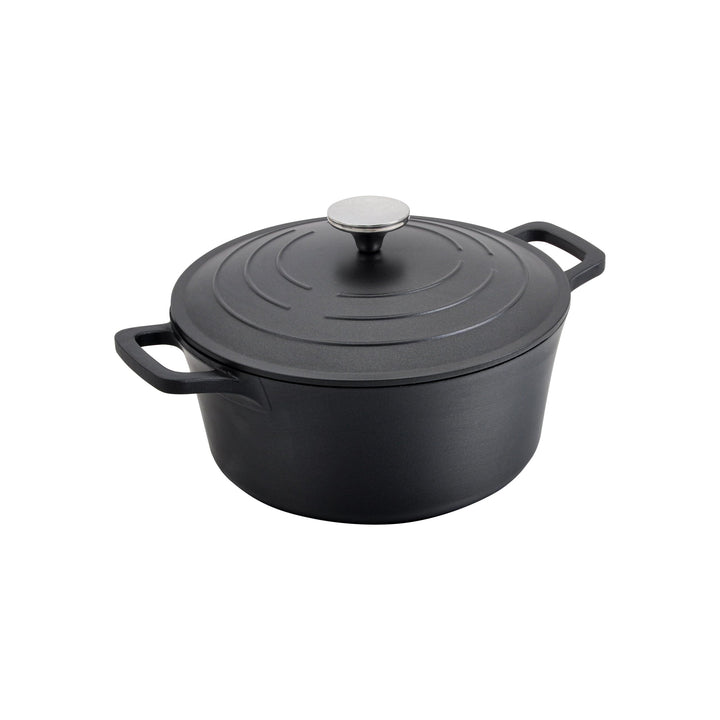 Commichef Runde Kasserolle, Auflaufform, Schwarz, Aluminiumguss, Mit Deckel, 24cm Durchmesser, 5 Lit