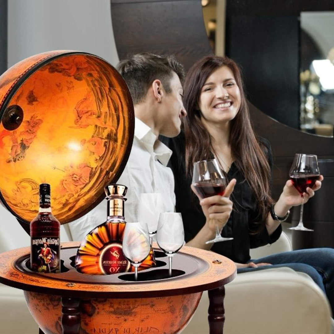DREAMADE Globus Bar Barwagen, Weinregal auf Rollen, Minibar Globus Hausbar, Servierwagen mit Klassis