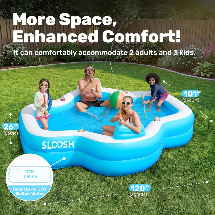 SLOOSH Aufblasbarer Swimmingpool mit Sitzen, 305 x 257 x 66 cm, überirdischer Familienpool mit Rücke
