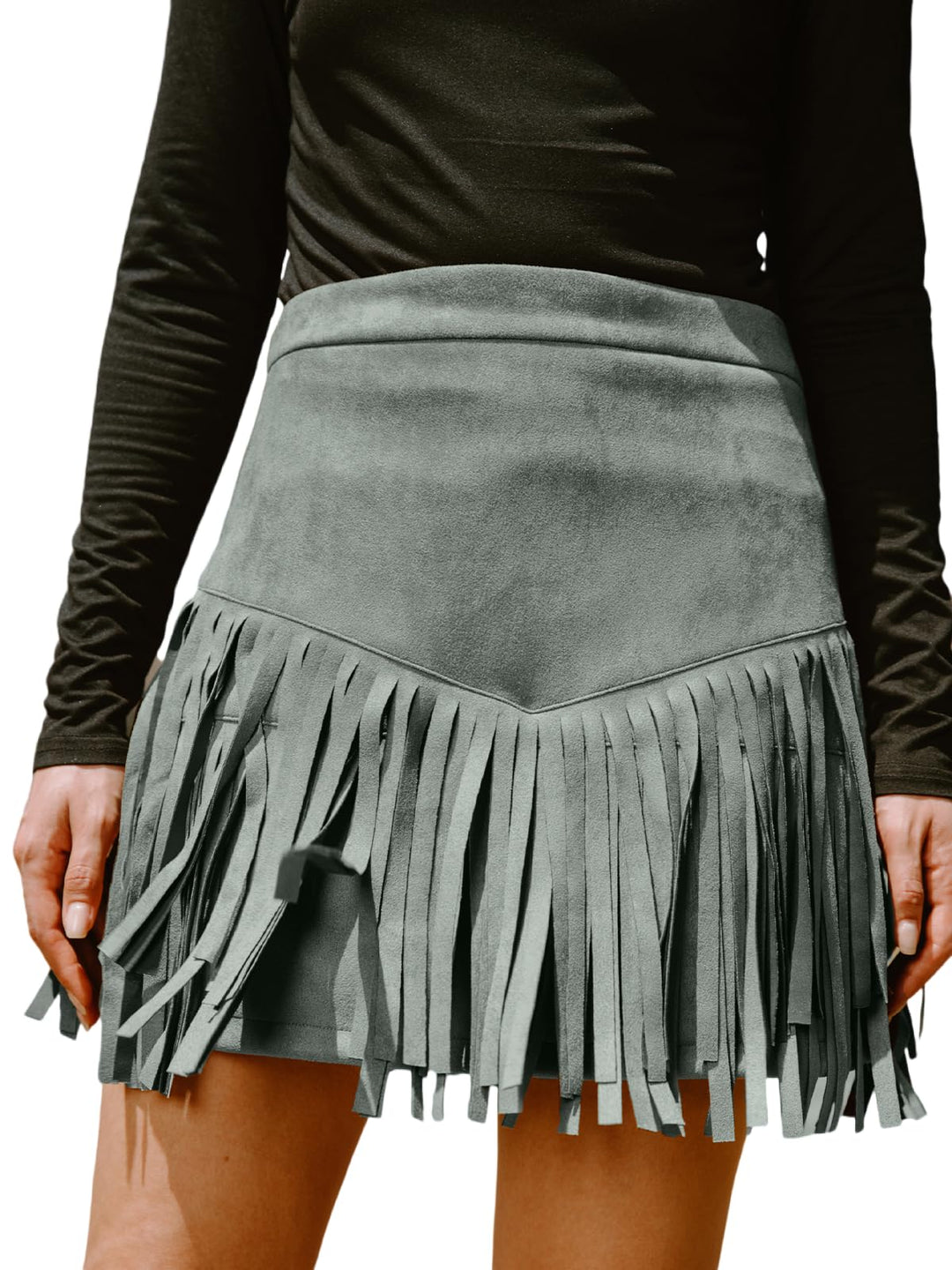 CUPSHE Damen Rock Herbst Winter Fransen Wildleder Rock, High Waist Western Outfit Minirock Mini Skir