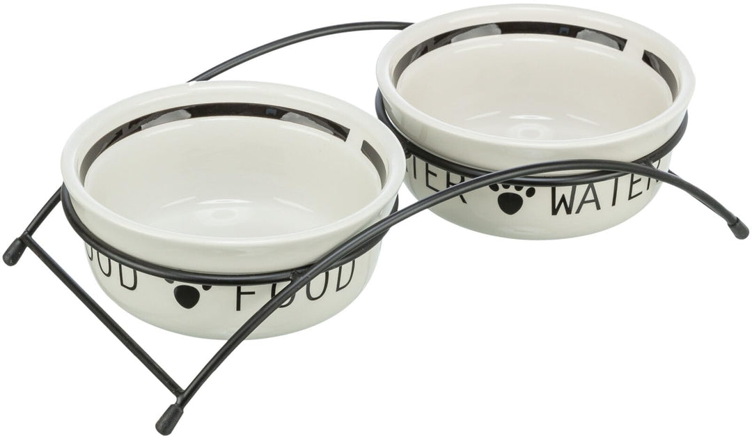 Napf-Set, Keramik/Metall, 2 × 0,25 l/ø 13 cm/27 × 7 × 14 cm, weiss/schwarz, 2 × 0,25 l/ø 13 cm