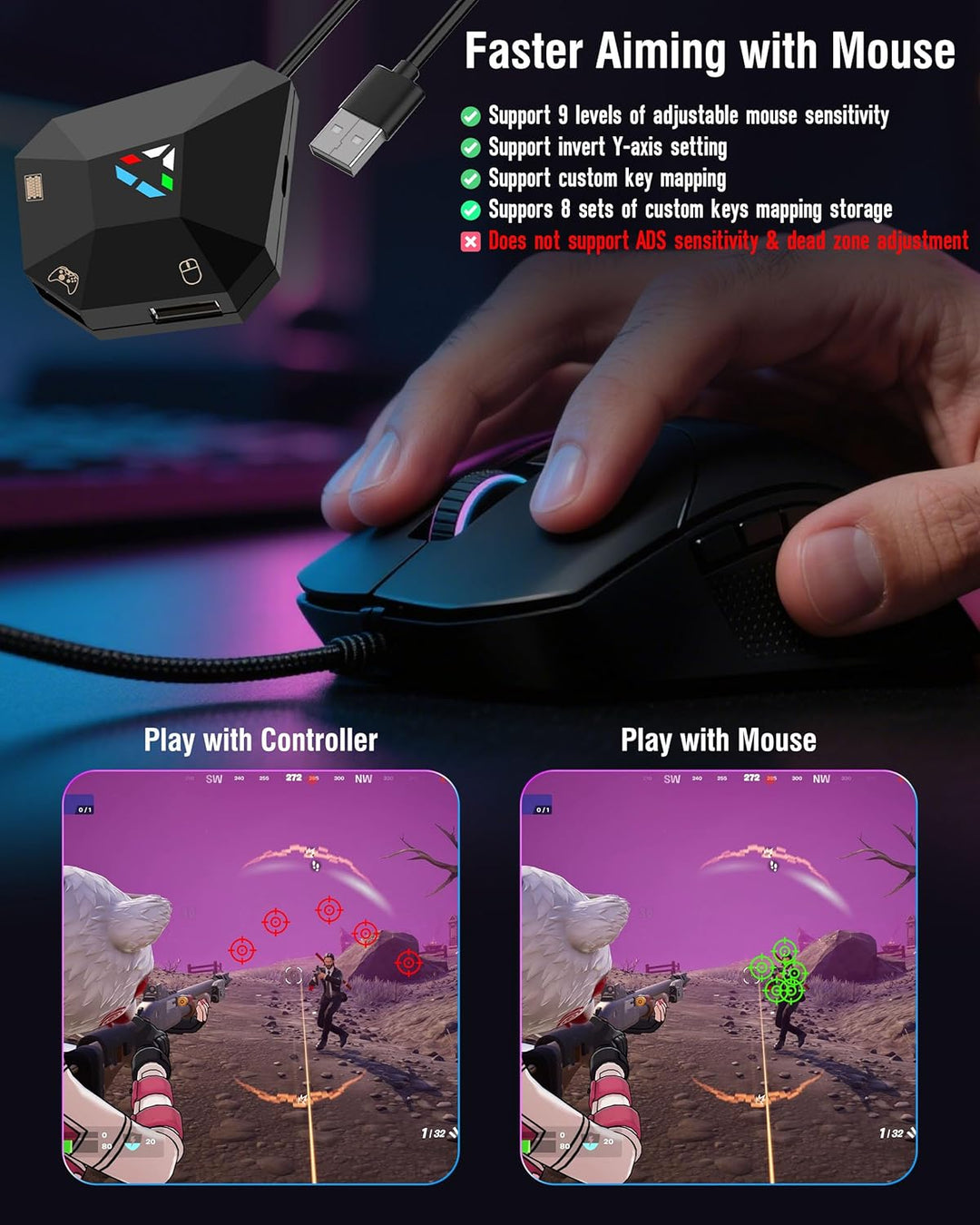 Joso Tastatur- und Mausadapter für NS Witch, Xbox One X/S, PS4, Switch Tastaturadapter zum Abspielen